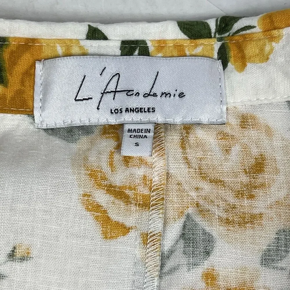 L’Academie Revolve Kendra Yellow Rose Floral Belted Mini Shirt Dress Small - Picture 9 of 11